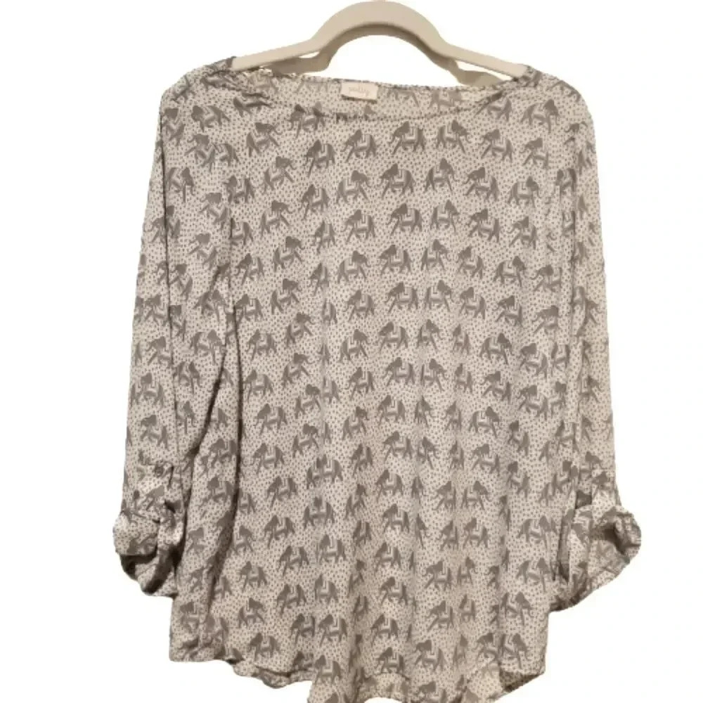Pixley elephant print long sleeve grey on grey blouse Size Medium